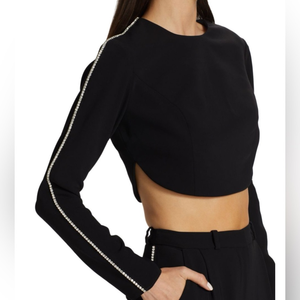 Amanda Uprichard NWT Crystal Embellished Crewe Cropped Long Sleeve Top